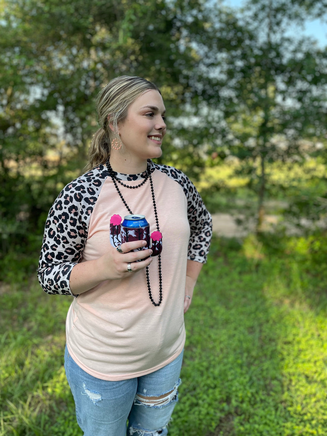 3/4 Sleeve Leopard Print Shirt-Curvy