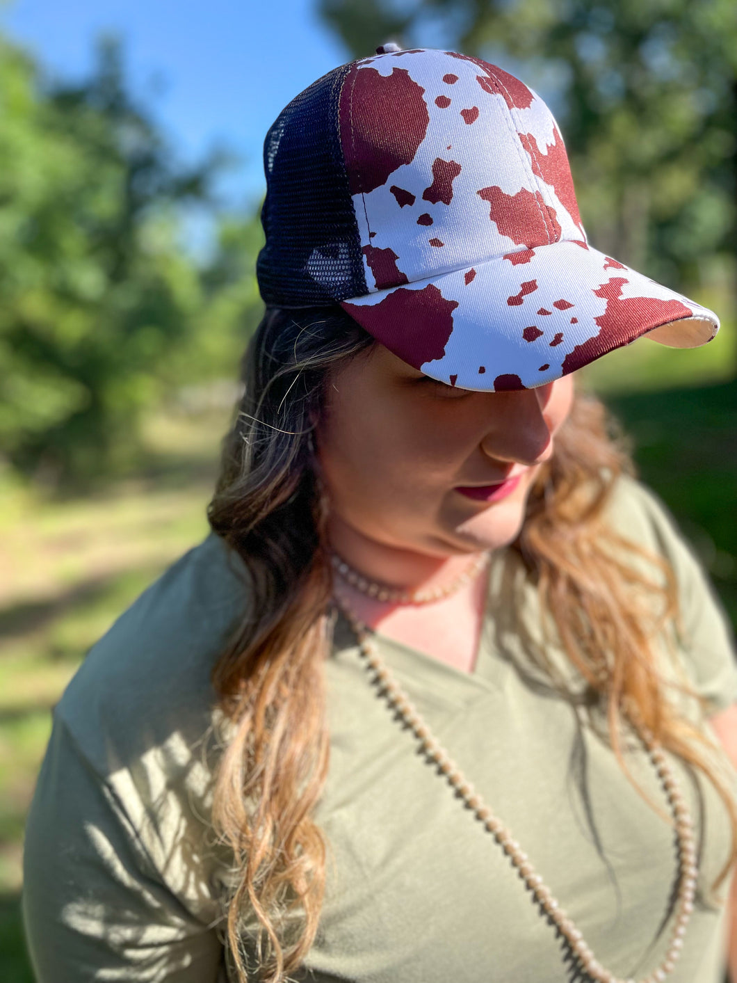 Brown Cow Print Pony Hat