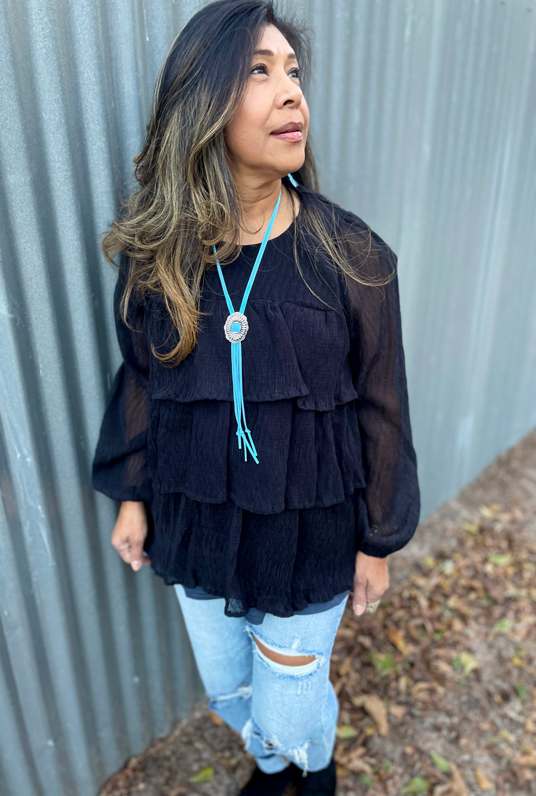 Black Ruffle Blouse