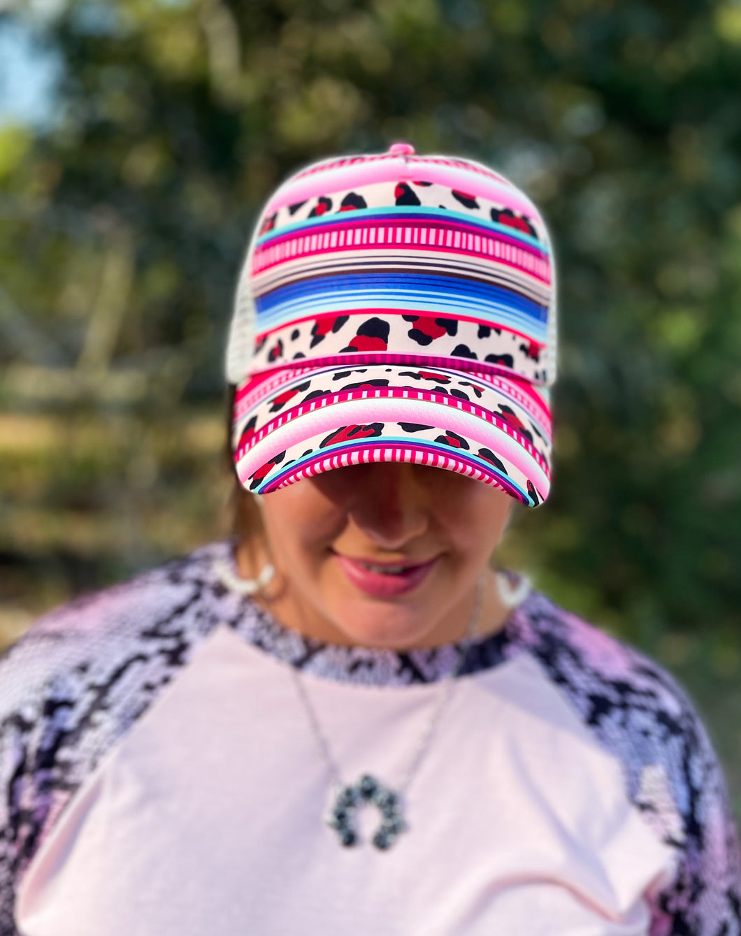 Pink & Leopard Serape Pony Cap